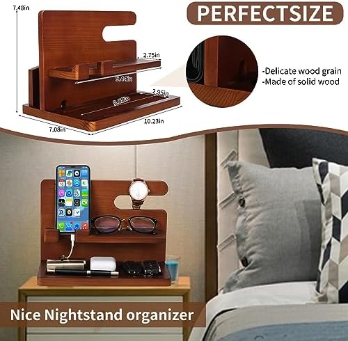 Sustainable Wood Charging Dock & Bedside Organizer: Chic Multi-Device Station for Men – Fast Charging Hub for Phones, Smartwatches, Keys, and Wallets – Perfect Gift Idea for Anniversary, Birthday, or Special Occasions – Modern Black Finish Enhances Any Bedroom or Office Decor