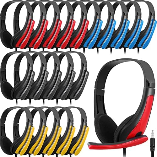 Yunsailing 20 Pack Classroom Headphones with Built-in Microphone – Premium On-Ear Wired Student Earphones for Superior Sound Quality and Seamless Compatibility with Computers, Laptops, and Mobile Devices – Perfect for Educational Settings and Professional Environments (White)