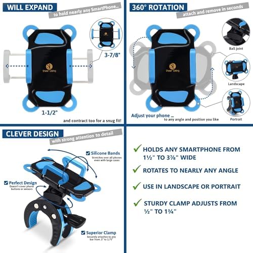 Universal Baby Stroller & Bike Phone Holder – Versatile Mount for Shopping Carts, Golf Carts, and More – Secure Clamp for i Phone and All Smartphones – Durable, Weather-Resistant Design for Active Lifestyles – Hands-Free Convenience for Parents and Fitness Enthusiasts