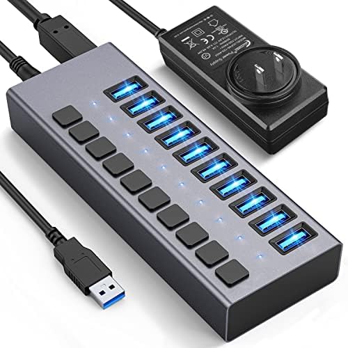 Unleash Your Productivity with the ACASIS 10-Port USB C Hub – Ultra-Fast 10 Gbps Data Transfer, 60 W Power Adapter, Individual Port Control, and Stylish Aluminum Build for Seamless Multi-Device Connectivity in Any Professional Environment