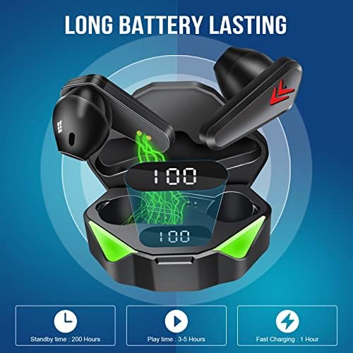 Premium Gaming and Music Wireless Bluetooth Earbuds – IPX7 Waterproof TWS with Noise Cancelling, Low Latency V5.0 Connectivity, Ergonomic Comfort for Ultimate Audio Experience – Ideal for Gamers and Active Lifestyles