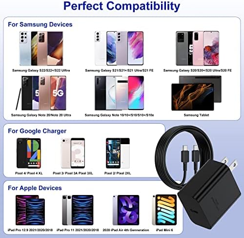 Ultimate 45 W Dual Fast Charger Set with 10 ft Type C Cable – High-Speed USB-C Wall Adapter for Samsung Galaxy S25/S24+/S23 Ultra/S23+/S22/S21/Note 20 – Enhanced Efficiency & Flexibility for All Android Devices