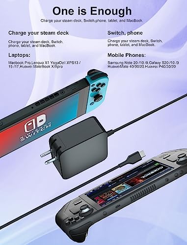 High-Performance 45 W USB C Charger with 6 FT Power Cable | PD 3.0 Fast Charging Wall Adapter for Steam Deck, Nintendo Switch, Samsung Galaxy S23 & S22 | Ultimate Compatibility & Safety Features for Gaming on the Go