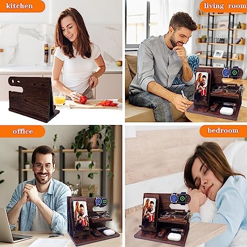 Gifts for Dad Men Mom Women from Daughter Son Birthday Gifts Nightstand Organizer Mens Wood Phone Docking Station (Black) – Enhanced Compatibility and Speed
