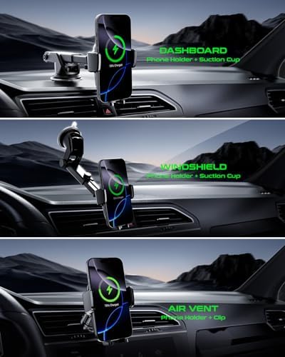 Revolutionize Your Driving Experience with Our Qi 15 W Fast Charging Wireless Car Phone Holder – Auto-Clamping Mount for Seamless Smartphone Access and Compatibility with i Phone 16 Pro Max, Samsung Galaxy S24 Ultra, and More – Multi-Position Dashboard, Air Vent, and Windshield Options for Ultimate Convenience and Style