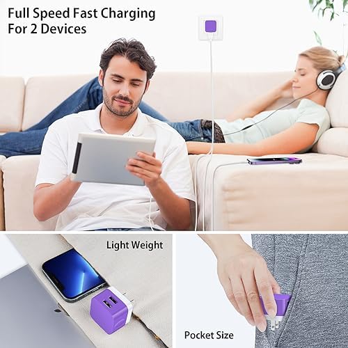 Compact USB Wall Charger 2 Pack – Low Profile Right Angle Plug Adapter for Quick Charging of i Phone 16/15/14/13/12/11 Max, i Pad Pro, Mini & Air, Samsung, Pixel – Enhanced Device Compatibility & Space-Saving Design
