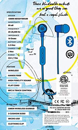Wicked Audio Omen Wireless Bluetooth Earbuds – Premium Noise-Isolating In-Ear Headphones with Built-In Microphone and Track Control – Ideal for Commuting, Exercising, and Home Use – Lightweight, Ergonomic Design for Ultimate Comfort – Enhanced Connectivity and Sound Quality in Sleek Black Finish
