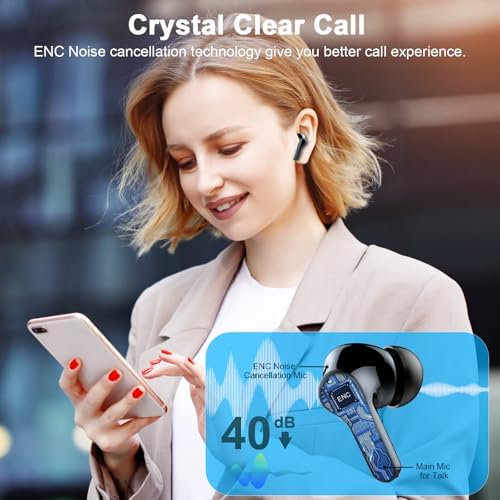 Bluetooth 5.4 Wireless Earbuds: Ultimate Noise Cancelling Technology & Superior Sound Quality for Active Lifestyles, Ergonomic Sports Design with Four Microphones for Crystal-Clear Communication, LED Battery Indicator, Extended Playtime, and Effortless Compatibility with Laptops and Smartphones for Unmatched Listening Excellence