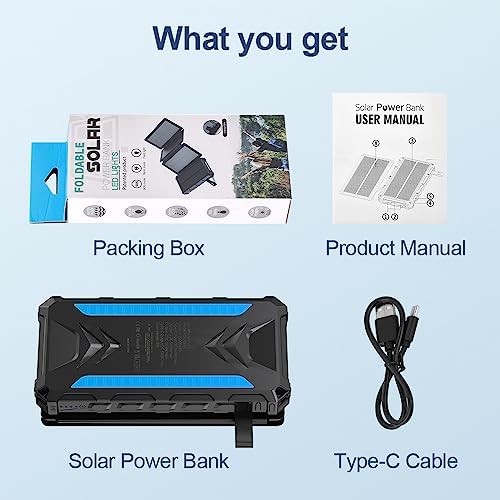20000 m Ah Solar Power Bank: Ultimate Waterproof Portable Charger with Dual 3 A Fast Charging Outputs, 4 Efficient Solar Panels, and Built-in Flashlights for Outdoor Adventures, Camping, and On-the-Go Device Charging – Black Edition