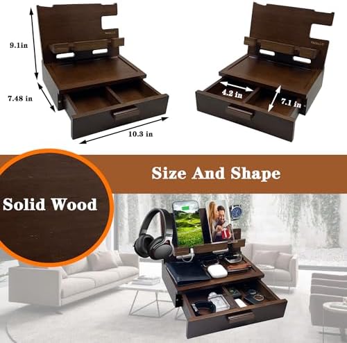 Gifts for Men Women Husband Son Boyfriend Him Nightstand Organizer Wood Phone Docking Station Birthday Gifts (Walnut) – Enhanced Compatibility and Speed