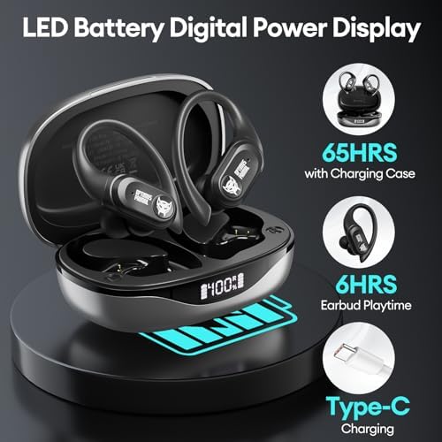 Transformers Pro Scourge Bluetooth 5.4 Earbuds – 65-Hour Playtime, IPX5 Waterproof, Deep Bass Sound, Secure Sports Earhooks, LED Battery Indicator, Versatile Device Compatibility for Unparalleled Audio Performance