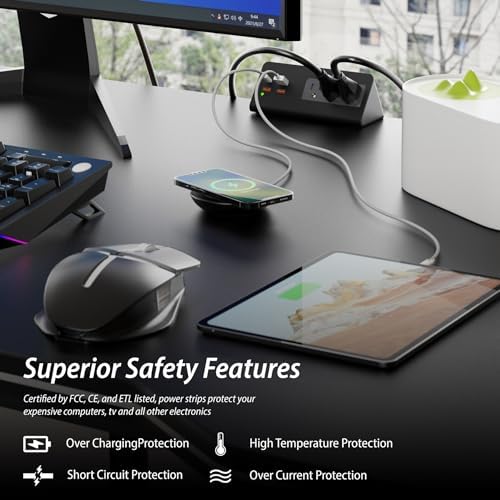 Revolutionize Your Workspace with the Enhanced Desk Edge Clamp Mount Power Strip – Featuring PD20 W Fast Charging USB-C Port, Three AC Outlets, and 5.6 Ft Extension Cord for Ultimate Versatility and Organization, Perfect for Home and Office Use, Streamline Your Charging Needs with this Compact Nightstand Solution
