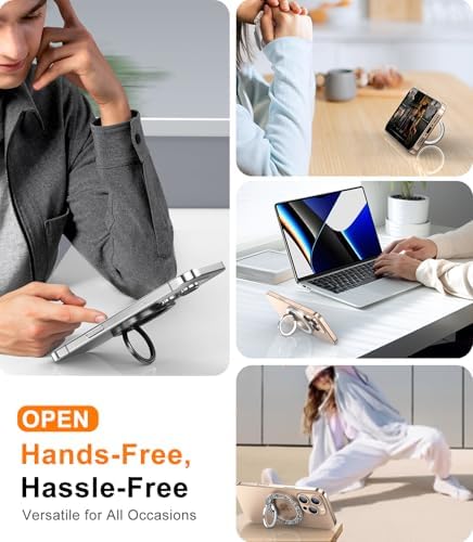 Temdan Glitter Silver Magnetic Phone Ring Holder for Mag Safe – Premium Grip and Stylish Stand for i Phone Pro Max 16 – Durable Upgrade Gear Hinge for Enhanced Flexibility and Hands-Free Viewing – Perfect Accessory for Seamless Connectivity and Fashionable Functionality