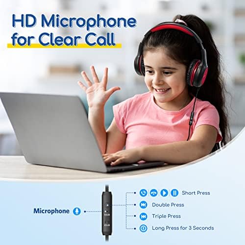 Kid-Friendly Foldable Wired Headphones with Microphone – Volume Limiting Safety (85/94 d B) for Hearing Protection, Share Port for Collaborative Audio, Ideal for Tablets, PCs, and School Use – Enhanced Type C Compatibility for Optimal Sound Quality and Comfort