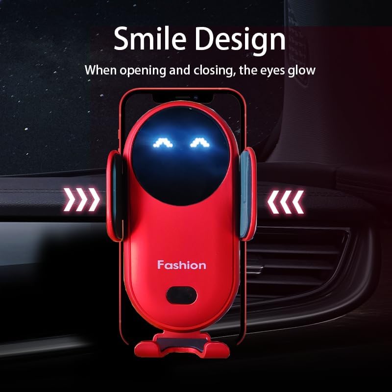 Vibrant Red Automatic Wireless Car Charger Mount – Effortless One-Handed Operation Smartphone Holder for i Phone & Samsung – Rapid Charging for Air Vent or Dashboard Use – Enhance Your Driving with Secure Support & Stylish Convenience