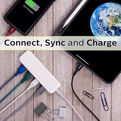 PHILIPS 3 Ft USB C to Lightning Charging Cable – Fast Charging Cord for i Phone 14/13/12 & Air Pods Pro, Durable Braided Design in Sleek Gray – Enhanced Durability and Rapid Power Delivery for Apple Devices