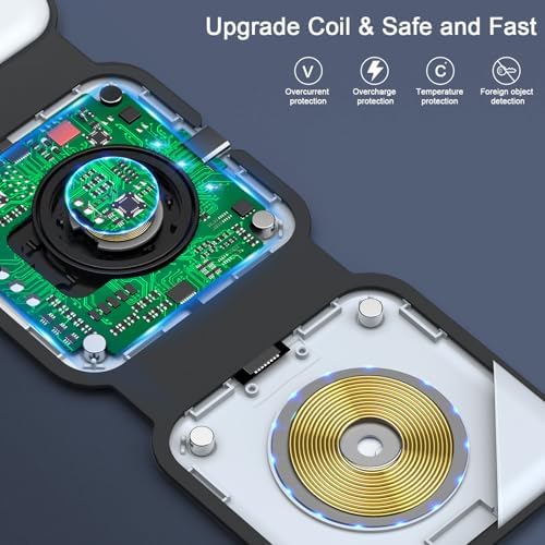 RTOPS 3-in-1 Magnetic Wireless Charging Station for i Phone, Apple Watch, and Air Pods – Compact Ga N Travel Charger with Enhanced Speed and Compatibility for i Phone 16/15/14/13/Pro/Max, Air Pods 4/3/2/Pro – All-in-One Solution for Ultimate Convenience and Efficiency