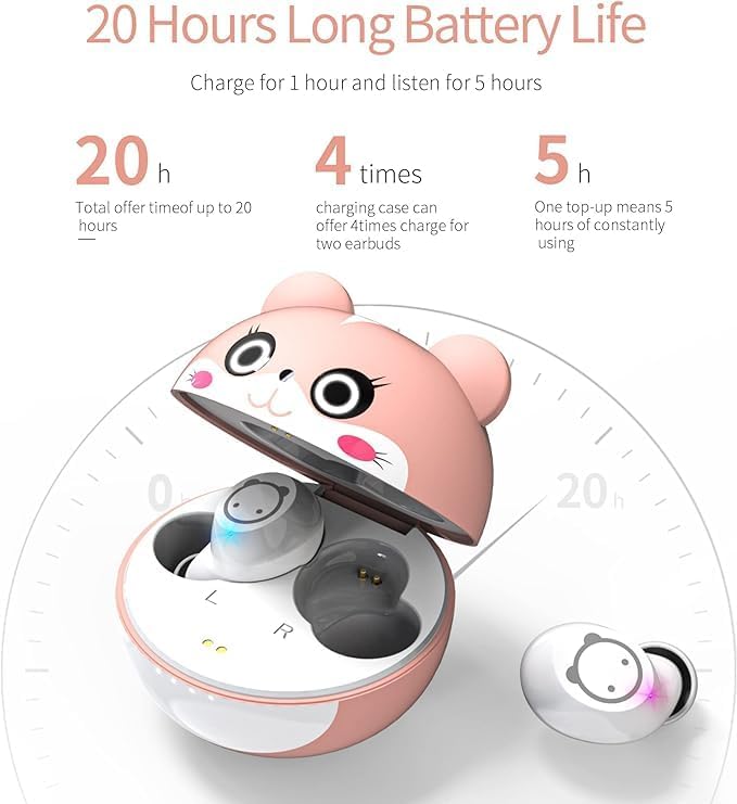 Compact Bluetooth 5.0 Earbuds for Small Ears | Touch-Control Noise-Cancelling Headphones with Unique Cartoon Charging Case | Lightweight Design for Comfort | Immersive Stereo Sound Perfect for Music & Calls | Ideal for Active Lifestyles