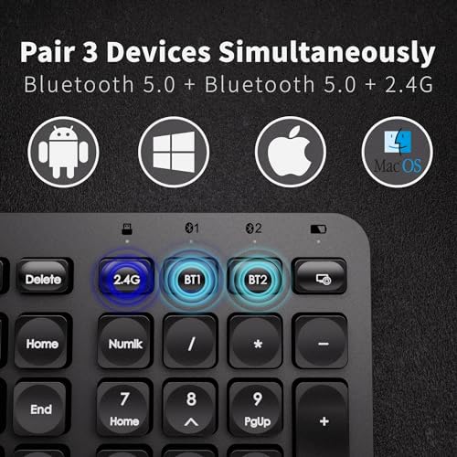 Sleek Gunmetal Bluetooth Wireless Keyboard – Ergonomic Silent Typing for Windows & i Pad – Plug & Play USB Receiver for Effortless Connectivity – Ideal for Travel and Home Office – Enhance Productivity with Dual Connectivity and Modern Design
