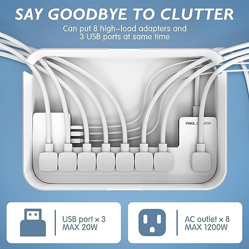 Redagod Power Strip with Cable Management Box – 8 Outlets & 3 USB Ports Surge Protector for Home, Office & Dorm – 6.6 ft Extension Cord with Switch Control, Efficient Charging Station & Clutter-Free Solution for Electronics Safety
