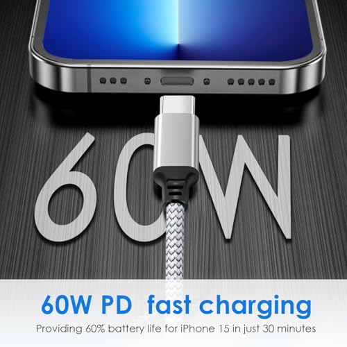 Premium 5-Pack USB C to C Fast Charging Cables – 60 W Nylon Braided Charger for i Phone 16 Series, Mac Book Pro, i Pad Pro/Air, Samsung S24/S23 – 5 ft Length for Ultimate Flexibility and Durability – Reliable Data Transfer with USB 3.1 Compatibility
