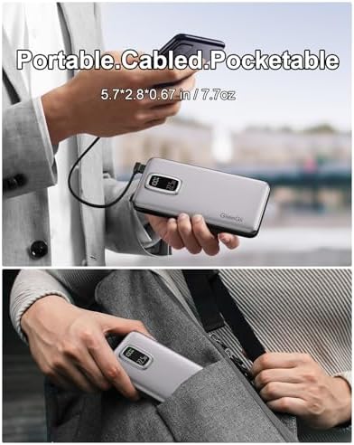 Ultimate 10000 m Ah Portable Power Bank with Built-In USB-C, USB-A & i OS Cables – 22.5 W Fast Charging Power Bank for i Phone 16/15/14/13, Samsung S24/S23/S22/S21, i Pad & More – Lightweight, Airline-Approved Charger for On-the-Go Convenience and Enhanced Device Compatibility