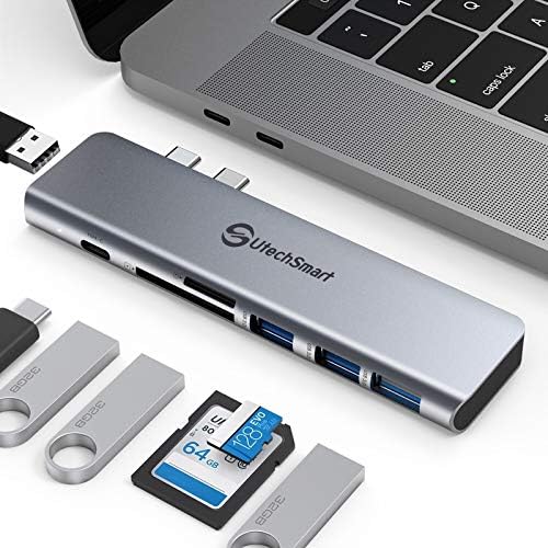 Supercharge Your Mac Book with Utech Smart 7-in-2 USB C Hub Adapter – Ultimate Multiport Solution Featuring Thunderbolt 3, 4 K HDMI, 100 W PD, and 3 USB 3.0 Ports for Seamless Connectivity and Fast Charging – Perfect for Professionals and Creatives on the Go