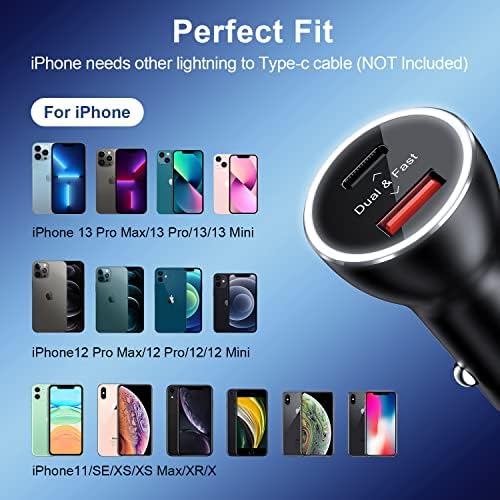 VOLPORT 39 W USB-C Car Charger with Quick Charge 3.0 & 3.3 ft Type C Cable – Fast Dual Port Power Delivery for i Phone 14/13/12/11 Pro Max, Samsung, Google Devices – Compact Vehicle Adapter for On-the-Go Charging Efficiency
