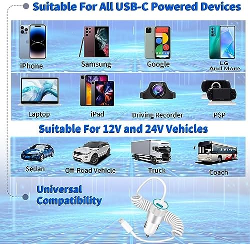 Rombica 105 W MFi Certified Dual USB-C & USB-A Fast Car Charger for i Phone 16 Pro Max – Ultimate Portable Power Solution with 6 FT Coiled Type-C Cable for Rapid Charging on the Go, Perfect for Road Trips and Daily Commuting