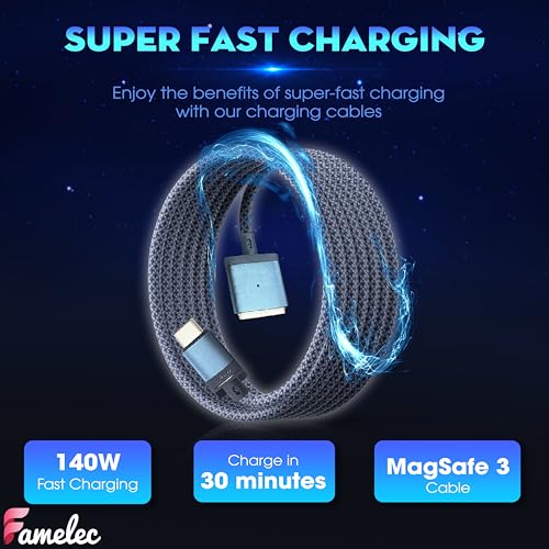140W USB-C to Magnetic 3 Cable, 2M/6.6ft Compatible with MacBook Air Charger Magnetic, USB-C to Magsafe 3 Cable Fit for MacBook Air 15 Inch, 13 Inch M3 2023, for Mac Book Pro 14” 16″ M4 2024 – Enhanced Compatibility and Speed