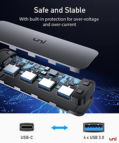 Maximize Your Device Potential with the uni Aluminum USB-C Multiport Adapter – 4 High-Speed Ports for Laptops, Mac Book Pro/Air, i Pad Pro & More, Sleek Design for Effortless Port Expansion and Enhanced Productivity