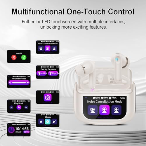 Ivory White Premium Wireless Earbuds – Cutting-Edge Bluetooth 5.4 Headphones with Touch Control, 48-Hour Battery Life, and 5 Customizable EQ Modes for Superior Sound Quality – IPX7 Waterproof with Active Noise Cancelling and Transparency Mode for Ultimate Comfort and Versatility