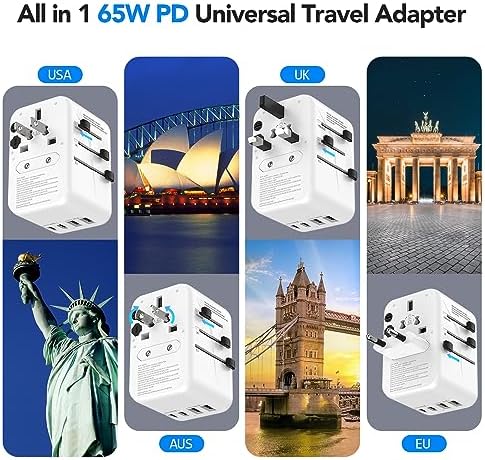 Ultimate 65 W Ga N Travel Charger: Compact Fast Charging USB-C PD Adapter for Global Connectivity – Universal Power Solution with UK, EU, AU, US Compatibility – Perfect for Laptops, Tablets, and Smartphones During International Travels