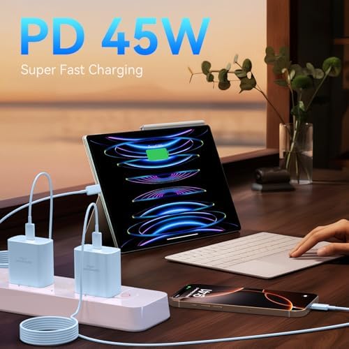 Elevate Your Charging Experience with the 45 W Super Fast USB-C Charger and 6.6 FT Cable – Optimal for i Phone 16 Pro Max, i Pad, and Android Devices – Compact, High-Efficiency Power Adapter with Advanced Safety Features for On-the-Go Users