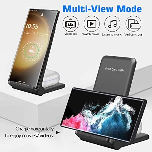 Innovative Dual Device Wireless Charging Stand – 20 W Fast Charge for i Phone 16/16 Pro/15/14/13/12/X & Air Pods, Portable Foldable Induction Station for Samsung, Pixel, LG, Xperia – Hassle-Free Plugless Design for Effortless On-the-Go Power Management