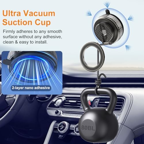 Kairiyard Phone Holders for Your Car, Ultra Vacuum Suction Cup Magnetic Car Phone Holder Mount 360° Adjustable Foldable Cars Phone Stand Compatible with MagSafe iPhone All Smartphones – Enhanced Compatibility and Speed