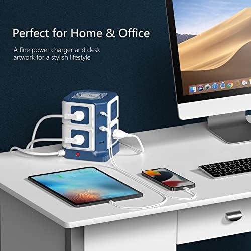 BESTEK Multi-Outlet USB Power Hub with Wireless Charging Station – 8 AC Outlets & 6 USB Ports (40 W) Surge Protector | 1500 Joules ETL Listed for Safe Use – Ideal Dorm Room Essential & Home Office Accessory in Sleek Black Finish