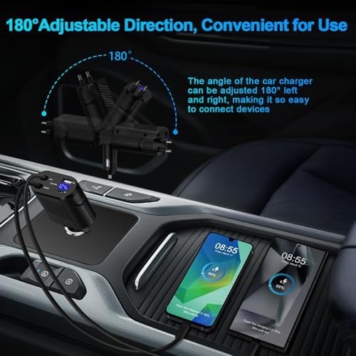 Ultra-Fast 45 W 4-in-1 Retractable Car Charger with Dual Cables for Samsung Galaxy – Optimized Charging for A-Series and S-Series Models, USB A & C Ports, Tangle-Free Design for Ultimate Convenience and Compatibility