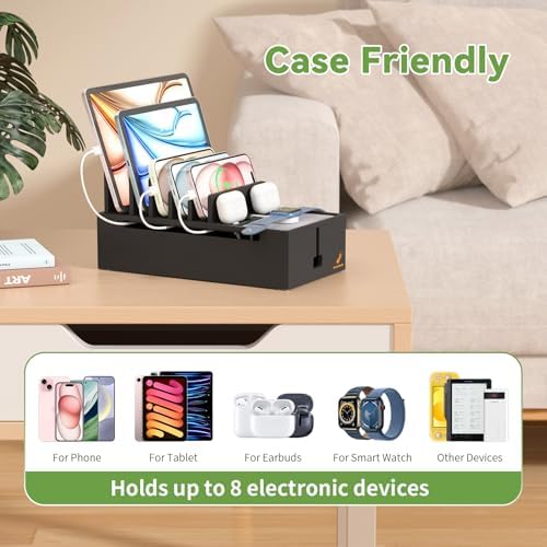 Pezin & Hulin Eco-Friendly Bamboo Cable Management Box – Sleek Desktop Organizer with 6 Cables for Tidy Charging Station, Stylish Wire Organizer for Electronic Devices, Enhances Workspace Efficiency and Aesthetics