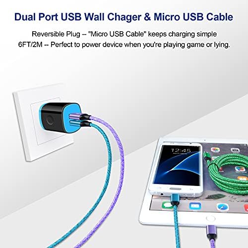 Ultimate Fast Charging Android Wall Charger Cube with 6 FT Nylon Braided Micro USB Cable – Compatible with Samsung Galaxy & Moto Devices – 3-Pack for Home, Office, and Travel Convenience – Enhanced Durability & Efficiency