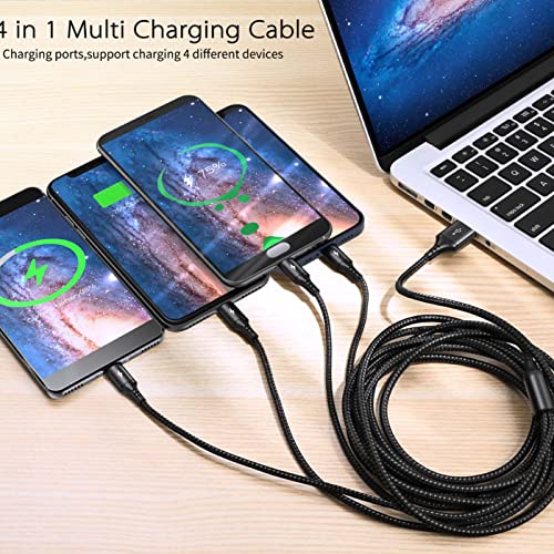 Universal 4-in-1 Fast Charging USB Cable Bundle – 10 ft Multi USB Charger for i Phone, Android, and Tablets – High-Speed 4 A Charging with IP, Type C, and Micro USB Connectors – Durable and Versatile Power Solution for Home, Office, and Travel