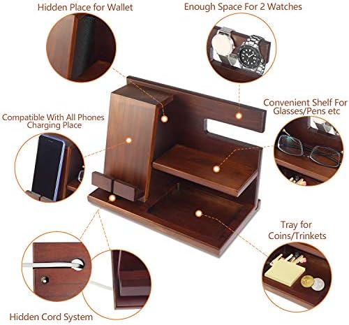 Gifts for Men Wood Phone Docking Station,Nightstand Organizer Desk Accessories,Key Holder Watch Organizer,Gift for Dad Birthday,Mens Gift in Anniversary Christmas Easter Halloween,Black – Enhanced Compatibility and Speed