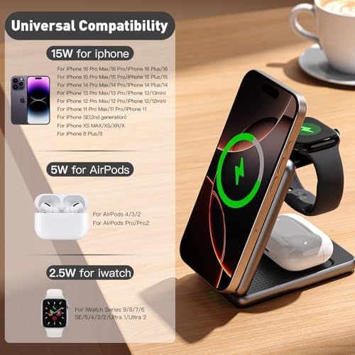 Ultimate 3-in-1 Magnetic Wireless Charging Stand for i Phone 16/15/14/13/Pro/Max, Apple Watch & Air Pods – Fast, Efficient, and Clutter-Free Charging Solution for Modern Lifestyles