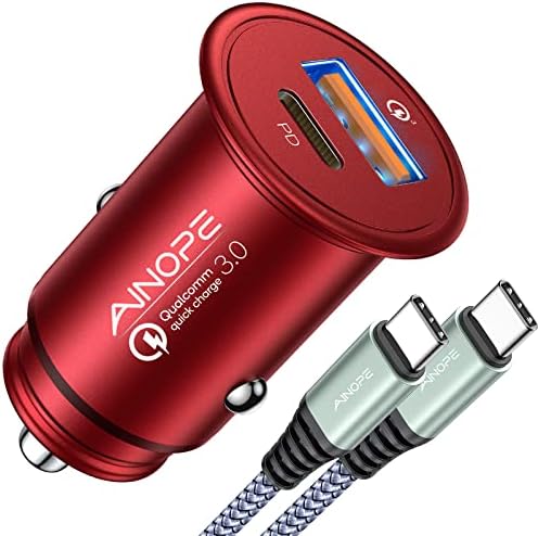 Compact AINOPE 67.5 W USB-C Car Charger – Fast Charging Dual Port QC3.0 Adapter for i Phone 16 & Samsung Galaxy – Mini Cigarette Lighter Accessory in Stylish Purple for Efficient On-the-Go Power Solutions