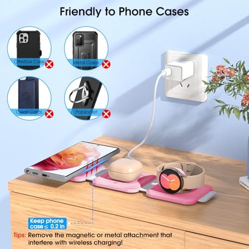 Ultra-Compact 3-in-1 Wireless Charging Station for Samsung Devices – Foldable Travel Charger Pad for S25, S24, S23 Ultra, Z Flip, and Fold 6; Fast Wireless Charger for Galaxy Watch 7/6 and Buds 3 Pro – Sleek, Portable Design for On-the-Go Power Solutions