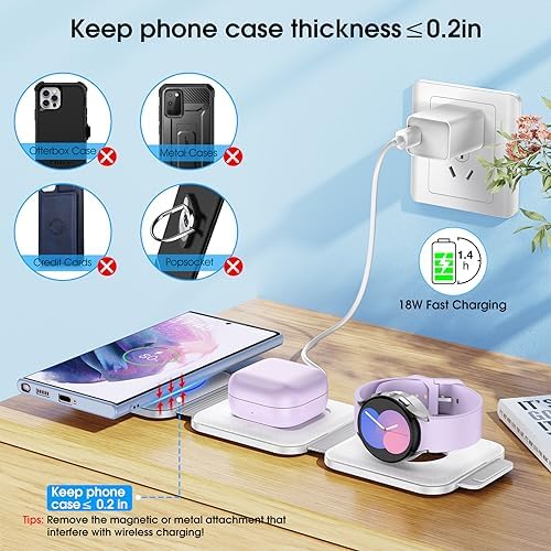 Portable Wireless Charging Station for Samsung Devices, Compact Foldable Charger for S25 Ultra/S24/Z Flip 6/5, Multi-Device Support for Galaxy Watch 8/7 & Buds Pro3/2 – Efficient Fast Charging Solution in Sleek White Design for Travelers and Professionals