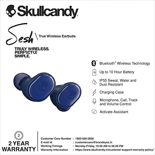 Skullcandy Sesh True Wireless Earbuds in Indigo – Premium Bluetooth In-Ear Headphones for Active Lifestyles with 10-Hour Battery Life and Sweat Resistance, Ideal for Music Lovers and Professionals