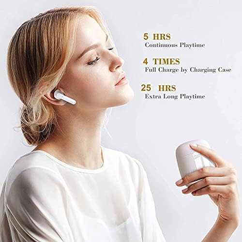 Ultimate Wireless Earbuds with Bluetooth 5.0 – IPX8 Waterproof, 3 D Stereo Sound, Auto-Pairing for Android/Samsung/i Phone – Ergonomic Design with Built-in Mic & Compact Charging Case for Active Lifestyles (White)