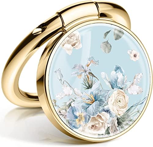 Stylish 360° Rotation Cell Phone Ring Stand with Floral Marble Design – Jade Gold Metal Grip for Enhanced Smartphone Stability and Compatibility with i Phone and Samsung Galaxy – Perfect for Hands-Free Use in Cars