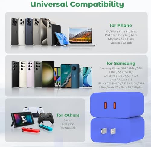 40 W Dual-Port USB-C Fast Charger for i Phone 15/16/14/13/12/11 Pro Max & Samsung – High-Speed Compact Charging Block with Power Delivery & Quick Charge for Home and Travel Efficiency